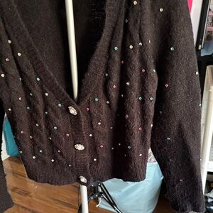 Fashion to Figure Black Cardigan with Colorful Embellishments